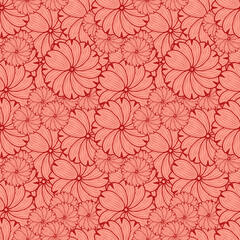 Floral seamless pattern in art Nouveau style. Decorative pattern with stylized asters in red tones for fabrics, wrapping paper or wallpaper. Vector illustration.