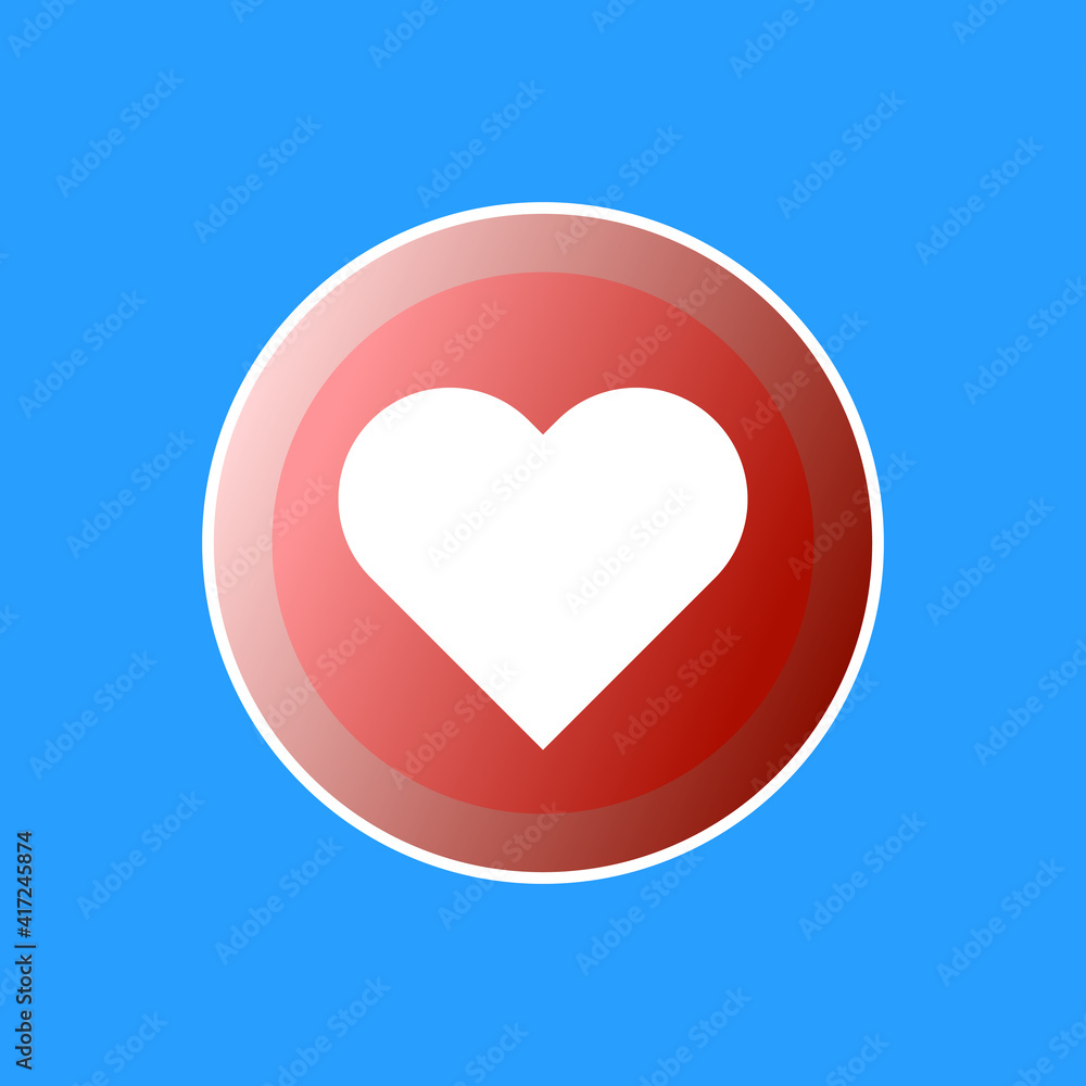 Poster like button icon. like button vector icon on blue background. button with hearts on a blue backgroun