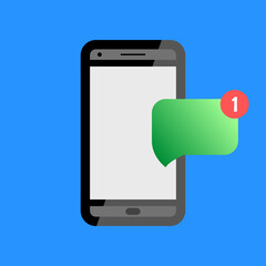 New message on smartphone icon. Vector icon of new message on phone in flat style. Icon for web design and graphic design. Vector icon.