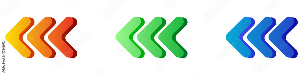 Poster arrows icon set with halftone effect. vector set of colored icons of arrows pointing to the left in 