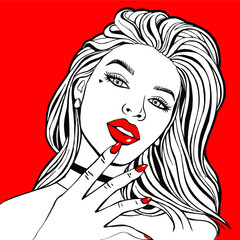 Girl vector graphic on red background