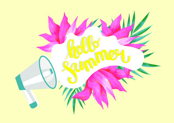 A ''Hello Summer'' poster, banner, postcard for summer topics on websites, blogs for print. Vector illustration. EPS10.