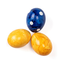 Different easter eggs on white background