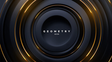 Black circle shapes with golden stripes