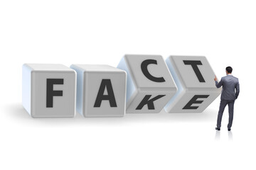 Face or fact concept with turning cubes