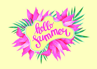 A ''Hello Summer'' poster, banner, postcard for summer topics on websites, blogs for print. Vector illustration. EPS10.