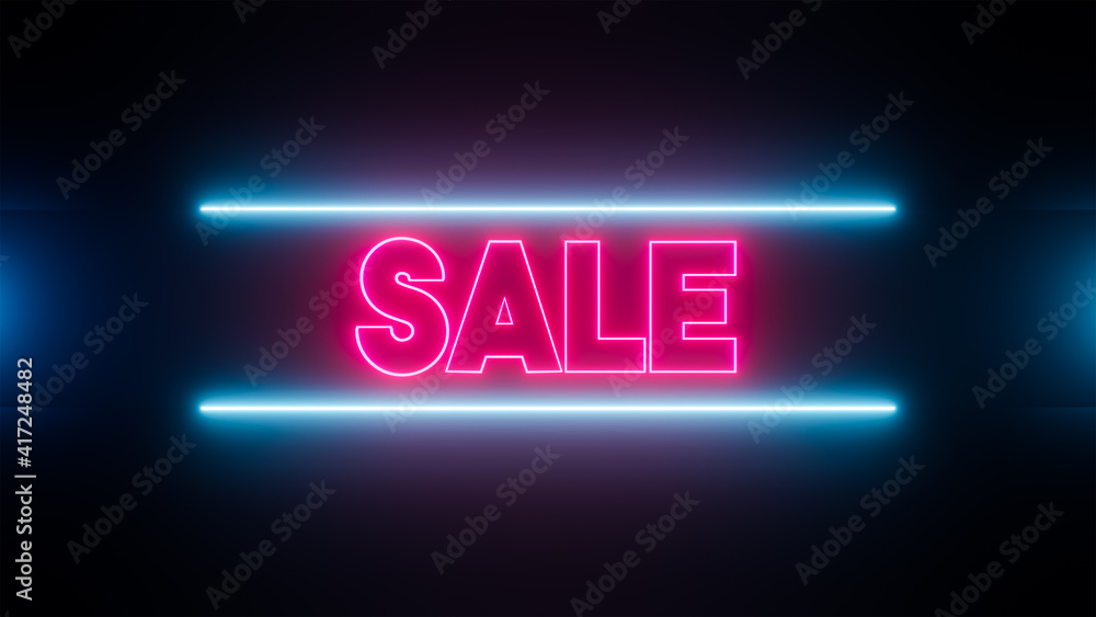 Wall mural Sale banner for promotion in neon style.  Text in neon red with two neon tubes in light blue above and below.