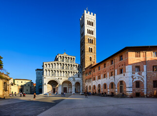 Lucca Cathedral (Duomo di Lucca, Cattedrale di San Martino) is a Roman Catholic cathedral in Lucca, Italy. Lucca is a city and comune in Tuscany. It is the capital of the Province of Lucca - obrazy, fototapety, plakaty