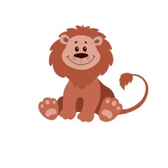 Cute cartoon lion. Cartoon animals illustration. Hand drawn children‘s illustration, perfect for kids clothing, fashion print design and greeting cards 