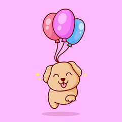 Dog flying with a balloon