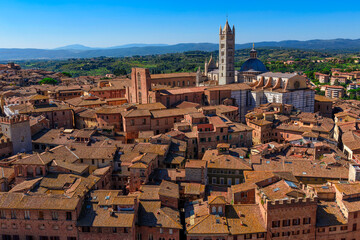Aerial view of Siena and Siena Duomo, Tuscany, Italy. Siena is capital of province of Siena.
