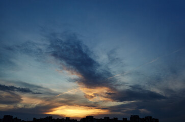 Colorful dramatic sky with clouds at sunset