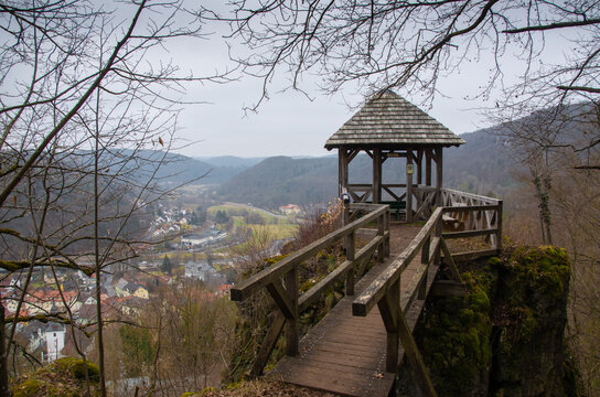 Viewpoint high above the Franconian village of Muggendorf in the Wiesental
