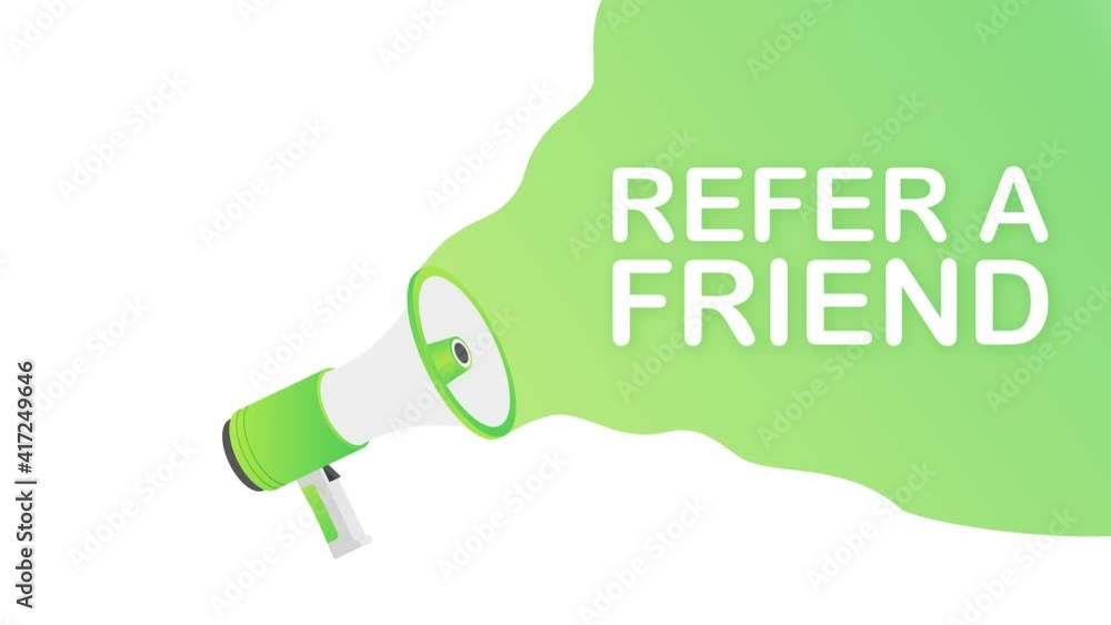 Sticker Hand holding megaphone, refer a friend. Motion graphics.