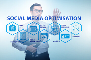 Social media optimisation concept with businessman