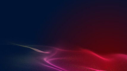 Dot red purple wave line light gradient dark background. Abstract  technology big data digital background. 3d rendering.