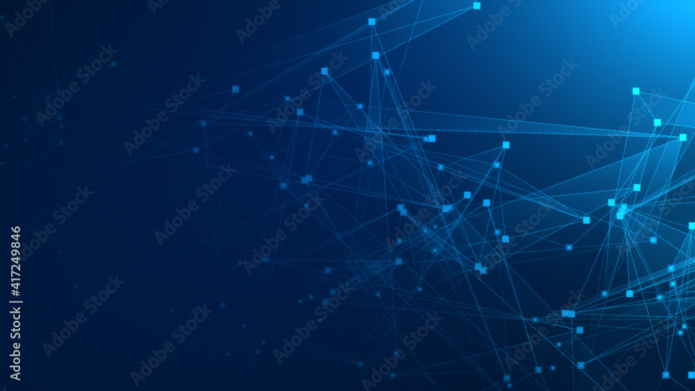 Poster abstract blue polygon tech network with connect technology background. abstract dots and lines textu