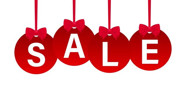 Set Of Four Red Rounded Hangtags Sale. Motion design.