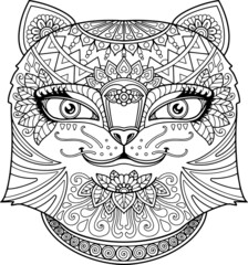 cat head coloring page mandala design. print design. t-shirt design.