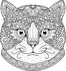 cat head coloring page mandala design. print design. t-shirt design. © ikomangagus