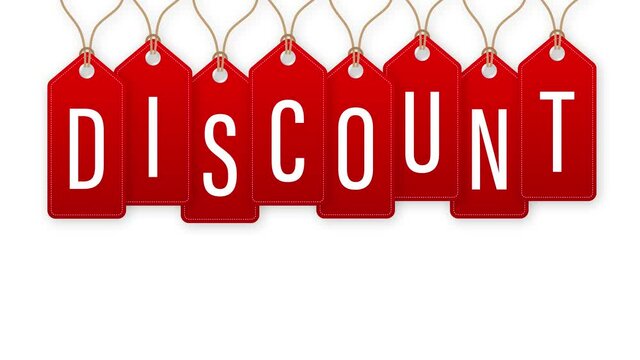 Discount Red Rounded Hangtags Sale. Price tag stock illustration.
