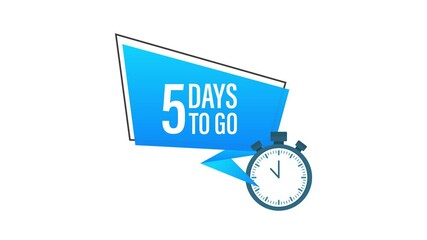 5 day to go flat icon with alarm. Motion graphics.