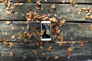 Smartphone on wooden table