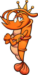 King shrimp cartoon character. Vector clip art illustration. All on a single layer.
