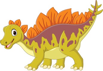 Cartoon happy stegosaurus on white background