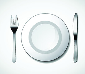 Dinner set with plates, knife and fork isolated