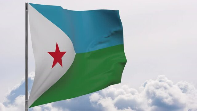 AlgeriaDjibouti flag on pole with sky background seamless loop 3d animation