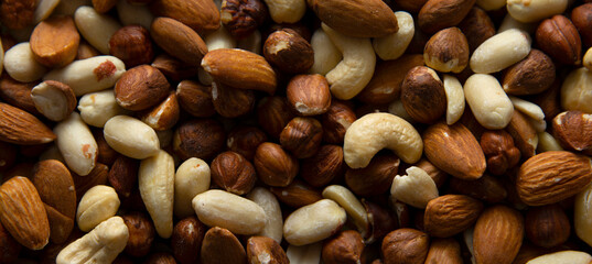 Baner mixed nuts - pecans, hazelnuts, walnuts, cashews, almonds. Healthy food