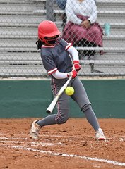 Girls in action playing in a softball game