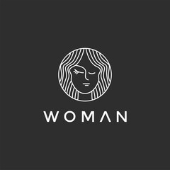 Vector image. Logo for business in the industry of beauty, health, personal hygiene. Beautiful image of a female face. Linear stylized image. on black background