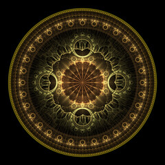 Abstract fractal mandala, computer-generated illustration.