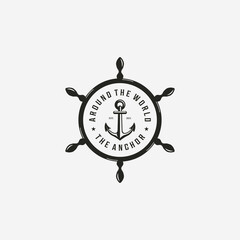 Badge of Anchor Cruise Ship Vintage Logo, Illustration Design of Pirates Navy Concept