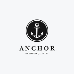Minimalist Emblem Anchor Ship Nautical Maritime Logo, Design Illustration of Navigation Drop Anchor Point