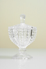 Elegant ornament transparent glassware crystal glass decoration rich design retro antique vintage object isolated white background