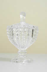 Elegant ornament transparent glassware crystal glass decoration rich design retro antique vintage object isolated white background