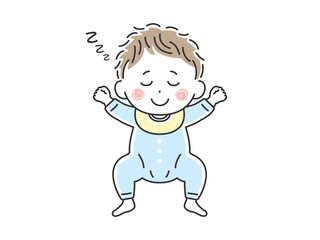 ベビー服を着て寝ている赤ちゃんのイラスト