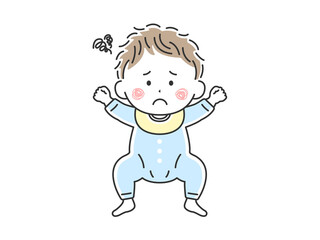 ベビー服を着て寝転んでいる不機嫌な赤ちゃんのイラスト