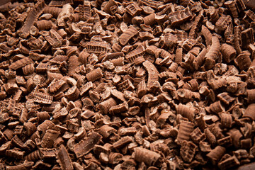 Close up of a grated chocolate. Top view.