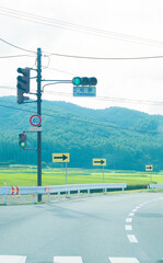 日本の夏の日、癒される綺麗な長野の田舎道路、沿道の緑の大自然風景を満喫される