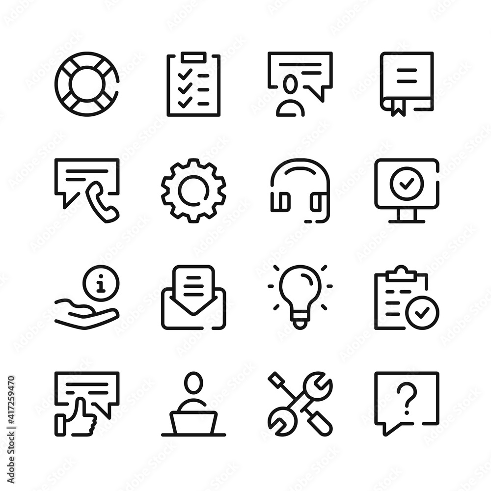 Poster technical support icons. vector line icons. simple outline symbols set