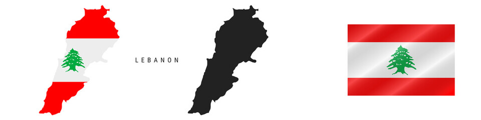 Obraz premium Lebanon. Detailed flag map. Detailed silhouette. Waving flag. Vector illustration