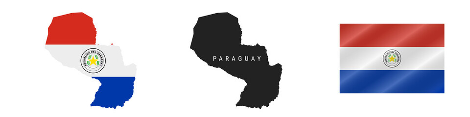 Paraguay. Detailed flag map. Detailed silhouette. Waving flag. Vector illustration