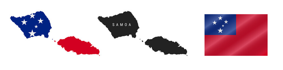 Samoa. Detailed flag map. Detailed silhouette. Waving flag. Vector illustration