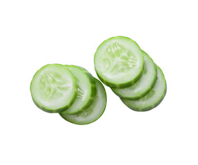 Cucumber and slices isolated over white background.