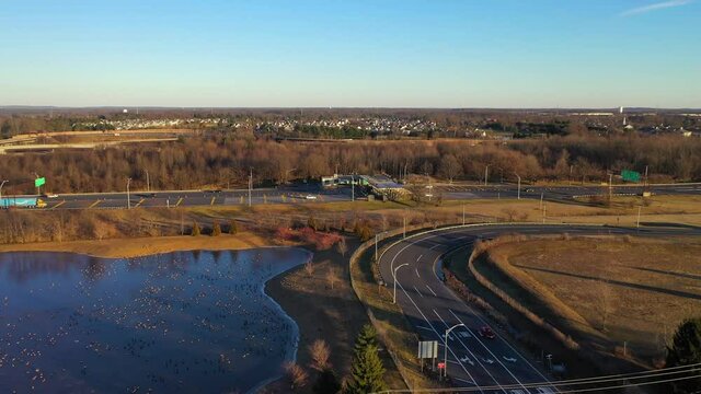 Aerial Pan Shot of Exit 8A at the New Jersey Turnpike.