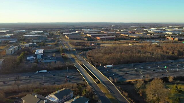 Aerial Slider Shot of the New Jersey Turnpike Near Exit 8A.